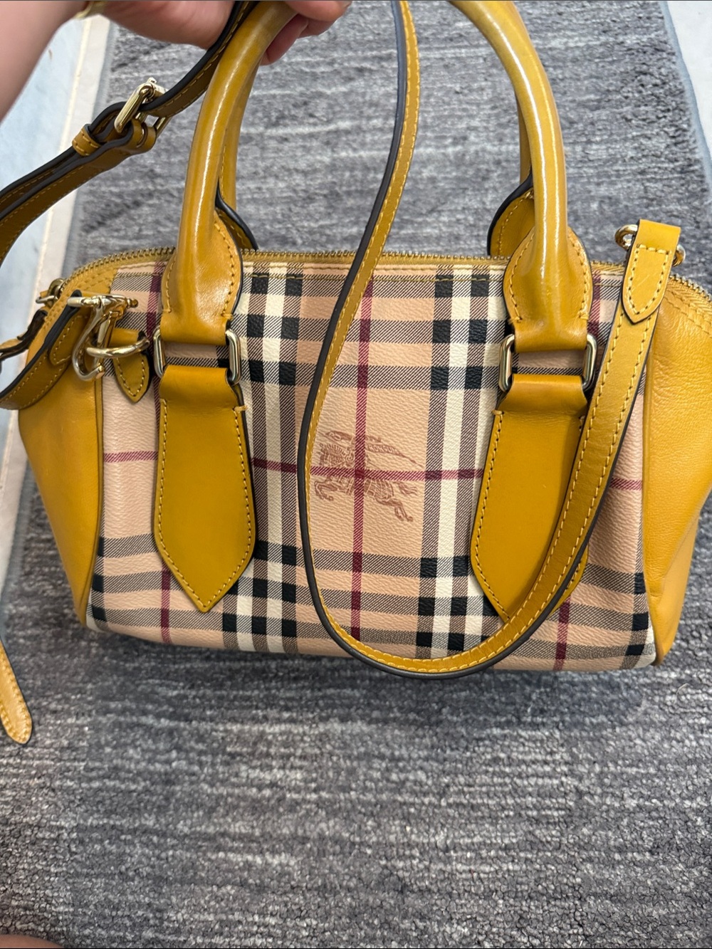 Burberry Mustard Yellow Check Satchel Bag Authentic in very good condition